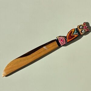 Vintage handmade Mexican souvenir Colorful painted wooden Owl Letter Opener